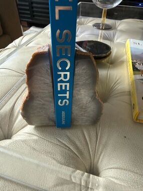 Shades of grey Agate Bookend Pair - Natural Brown Edge